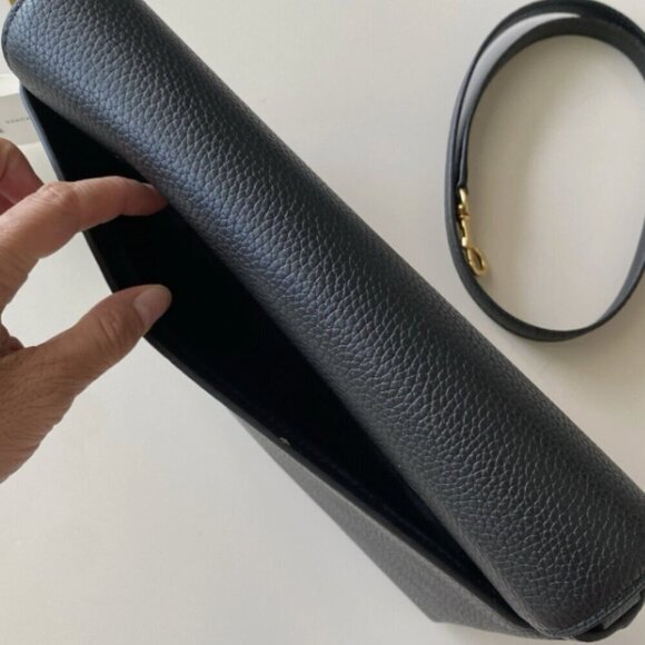 NWT！NEW！Tory Burch Blake Flap Pebbled Leather Crossbody Large Black -Women Bag - Picture 4 of 10